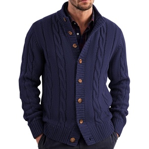 COOFANDY Men’s Cardigan Sweater Slim Fit Stand Collar Cardigan Cable Knit(Navy Blue)