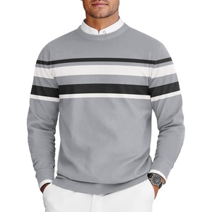 COOFANDY Mens Crew Neck Sweaters Long Sleeve Lightweight Pullover Sweater(Stripes_light Gray)