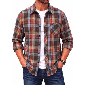 COOFANDY Men’s Flannel Plaid Shirts Long Sleeve Caual Button Down Shirts(Brown)