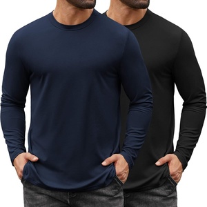 COOFANDY Mens Long Sleeve Tee Shirts Stretch Crew Neck Tee Shirts Casual T Shirts for Men((2 Pack) Black+dark Blue)