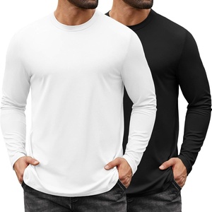 COOFANDY Mens Long Sleeve Tee Shirts Stretch Crew Neck Tee Shirts Casual T Shirts for Men((2 Pack) Black+white)