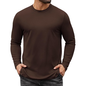 COOFANDY Mens Long Sleeve Tee Shirts Stretch Crew Neck Tee Shirts Casual T Shirts for Men(Brown)