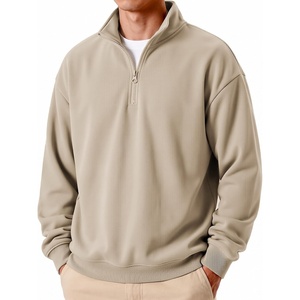 COOFANDY Mens Quarter Zip Pullover Fleece Sweatshirt Casual Quilt Sweater(Light Khaki)