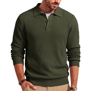 COOFANDY Men’s Sweater Long Sleeve Knitted Polo Textured Casual Pullover(Army Green)