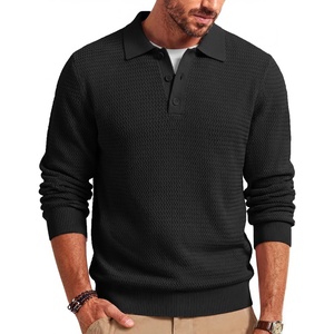 COOFANDY Men’s Sweater Long Sleeve Knitted Polo Textured Casual Pullover(Black)