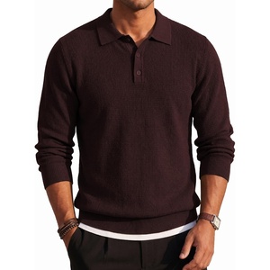 COOFANDY Men’s Sweater Long Sleeve Knitted Polo Textured Casual Pullover(Brown)