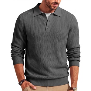 COOFANDY Men’s Sweater Long Sleeve Knitted Polo Textured Casual Pullover(Dark Grey)