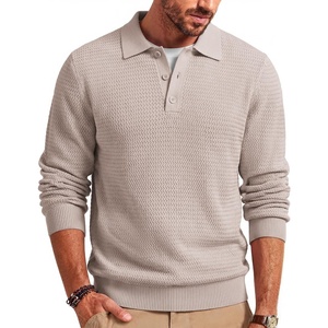 COOFANDY Men’s Sweater Long Sleeve Knitted Polo Textured Casual Pullover(Khaki)