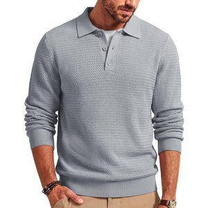 COOFANDY Men’s Sweater Long Sleeve Knitted Polo Textured Casual Pullover(Light Grey)