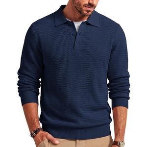 COOFANDY Men’s Sweater Long Sleeve Knitted Polo Textured Casual Pullover(Navy Blue)
