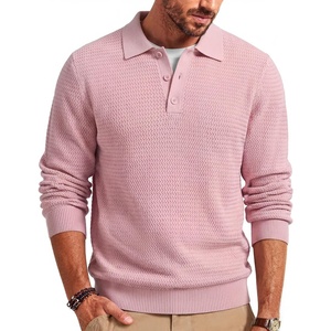 COOFANDY Men’s Sweater Long Sleeve Knitted Polo Textured Casual Pullover(Pink)