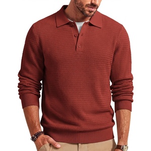 COOFANDY Men’s Sweater Long Sleeve Knitted Polo Textured Casual Pullover(Pure Red)