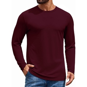 COOFANDY Men’s T Shirts Long Sleeve Cotton Blend T-Shirts Casual Crew Neck Soft Basic Tee Shirts(Burgundy)