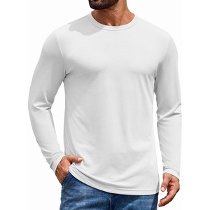 COOFANDY Men’s T Shirts Long Sleeve Cotton Blend T-Shirts Casual Crew Neck Soft Basic Tee Shirts(White)