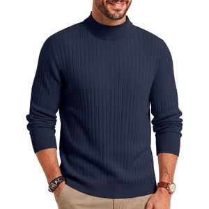 COOFANDY Mens Turtleneck Sweater Mock Neck Knitted Ribbed Pullover Sweater(Dark Blue)