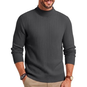 COOFANDY Mens Turtleneck Sweater Mock Neck Knitted Ribbed Pullover Sweater(Dark Grey)
