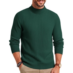 COOFANDY Mens Turtleneck Sweater Mock Neck Knitted Ribbed Pullover Sweater(Lake Green)