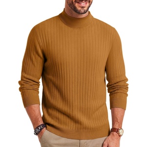 COOFANDY Mens Turtleneck Sweater Mock Neck Knitted Ribbed Pullover Sweater(Light Brown)