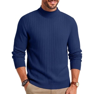 COOFANDY Mens Turtleneck Sweater Mock Neck Knitted Ribbed Pullover Sweater(Navy Blue)