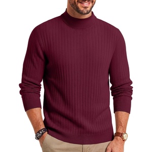 COOFANDY Mens Turtleneck Sweater Mock Neck Knitted Ribbed Pullover Sweater(Wine Red)