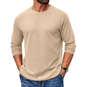 COOFANDY Mens Waffle Long Sleeve Shirt Crew Neck T-Shirts Cotton Tee Shirts(Khaki)