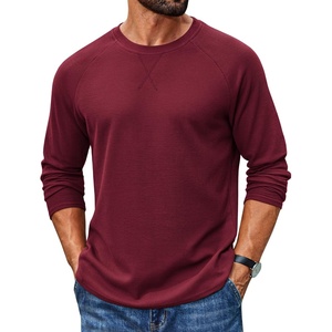 COOFANDY Mens Waffle Long Sleeve Shirt Crew Neck T-Shirts Cotton Tee Shirts(Wine Red)