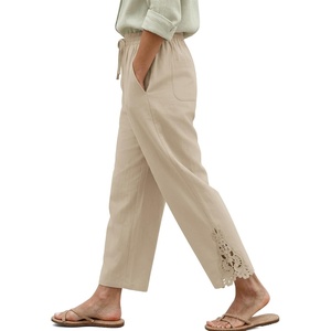 COOFANDY Womens Cotton Casual Pants Beach Capri Pants, S-XXL(Apricot)