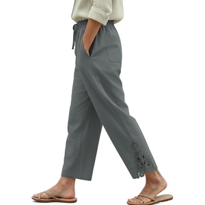 COOFANDY Womens Cotton Casual Pants Beach Capri Pants, S-XXL(Dark Grey)