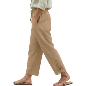 COOFANDY Womens Cotton Casual Pants Beach Capri Pants, S-XXL(Khaki)