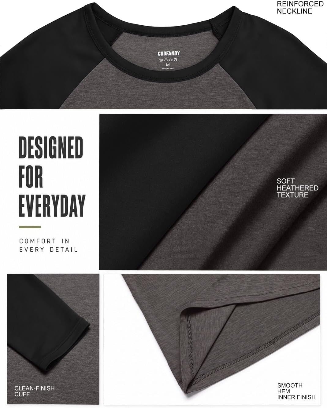 image:imageCOOFANDY Mens Long Sleeve Tee Shirts Casual Crewneck TShirts Baseball Tee01 Dark Heather Grey