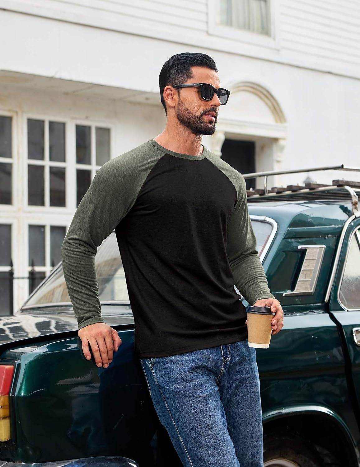 image:imageCOOFANDY Mens Long Sleeve Tee Shirts Casual Crewneck TShirts Baseball TeeBlack