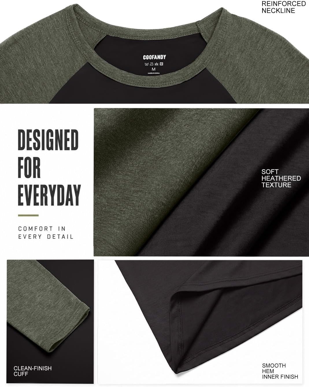 image:imageCOOFANDY Mens Long Sleeve Tee Shirts Casual Crewneck TShirts Baseball TeeBlack