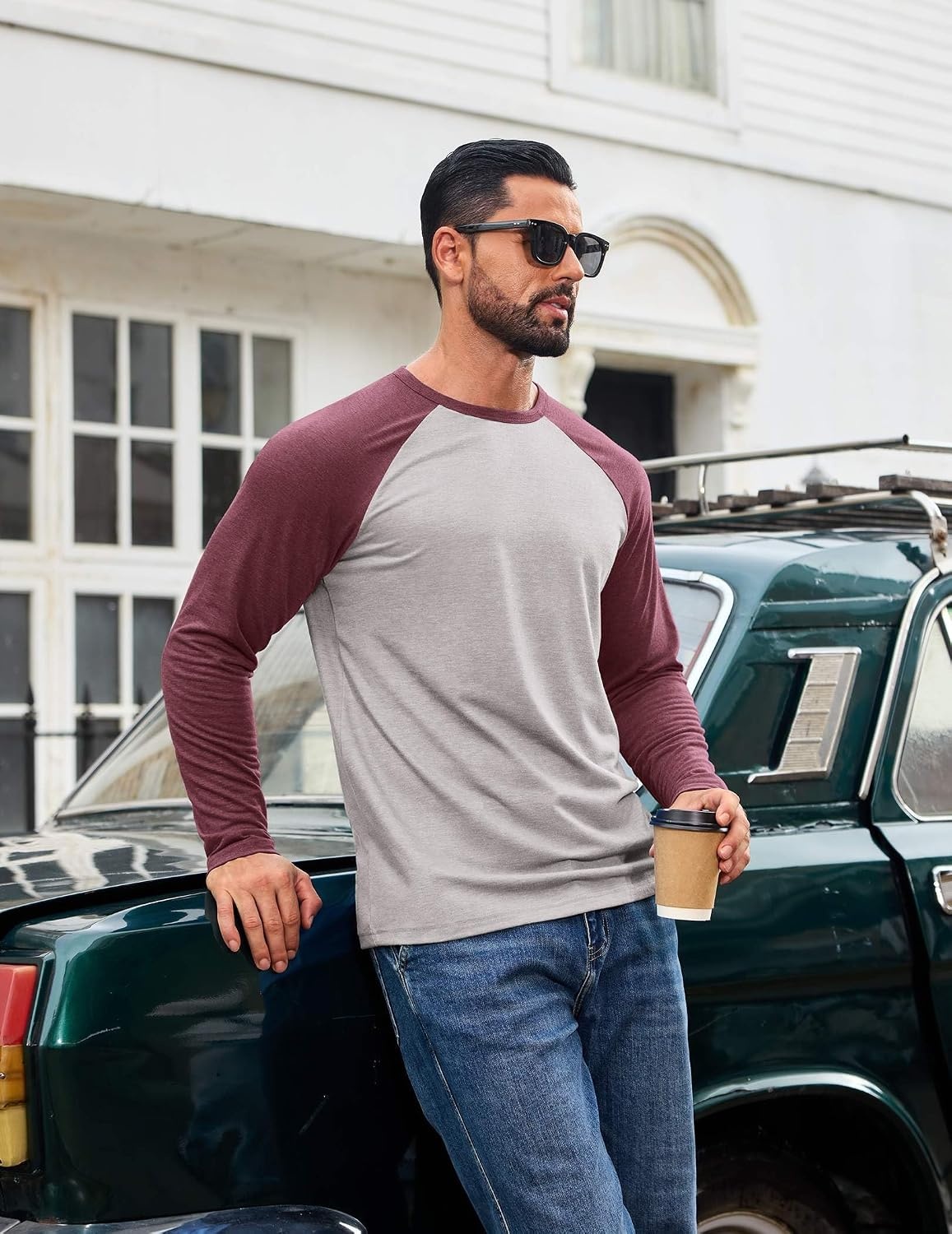 image:imageCOOFANDY Mens Long Sleeve Tee Shirts Casual Crewneck TShirts Baseball TeeLight Gray