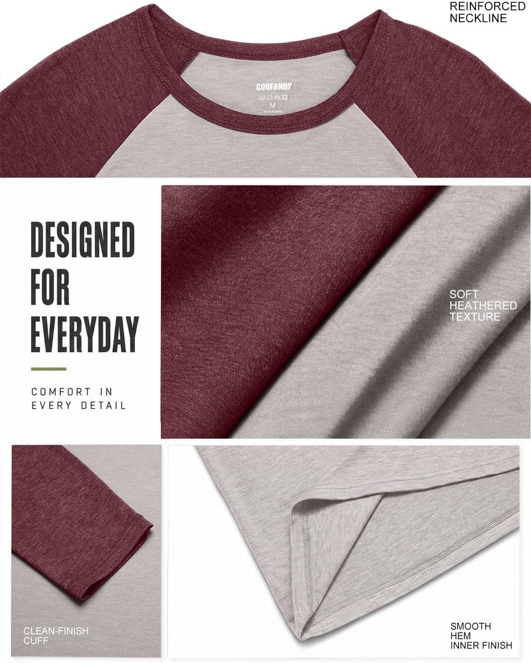 image:imageCOOFANDY Mens Long Sleeve Tee Shirts Casual Crewneck TShirts Baseball TeeLight Gray