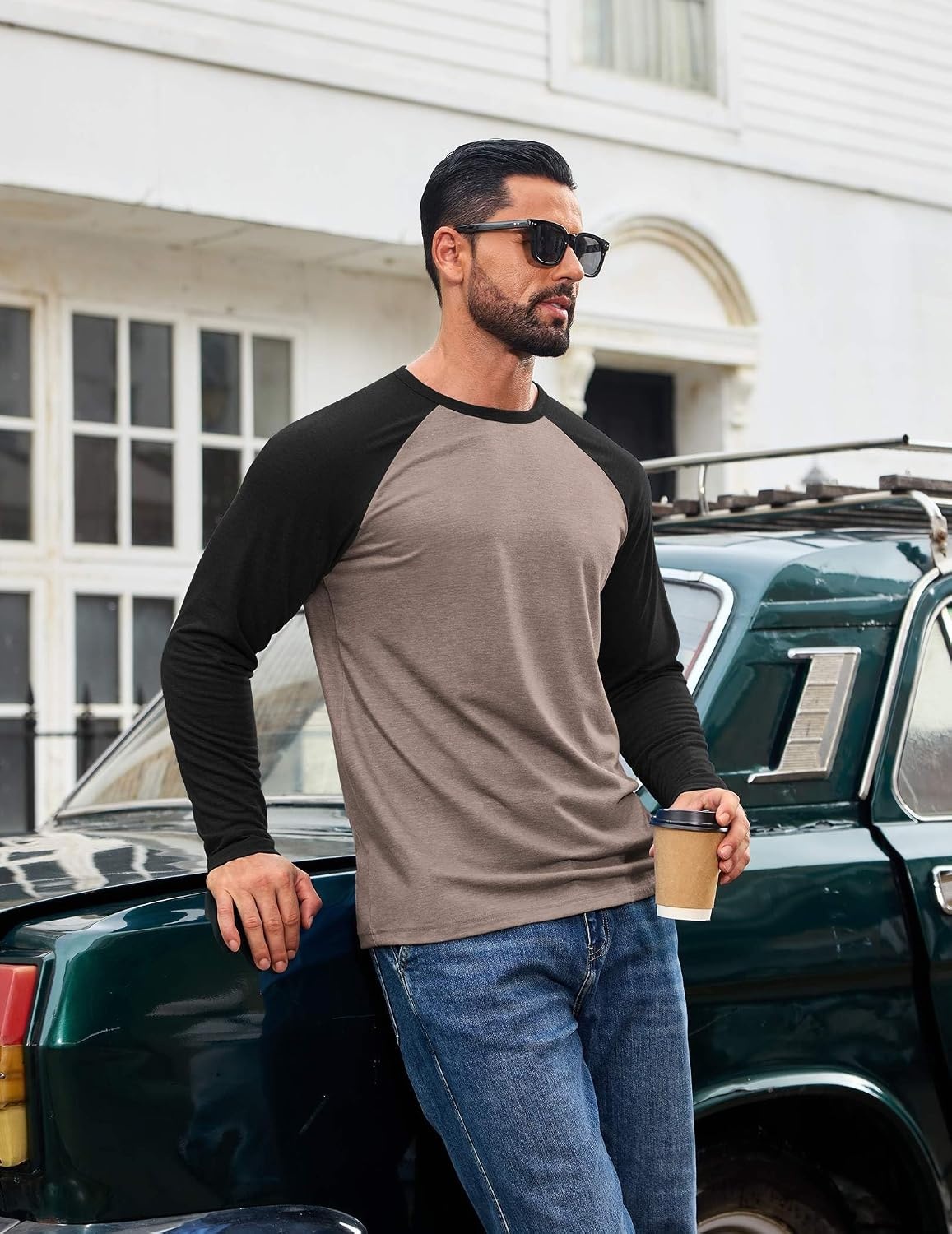 image:imageCOOFANDY Mens Long Sleeve Tee Shirts Casual Crewneck TShirts Baseball TeeMoon Grey