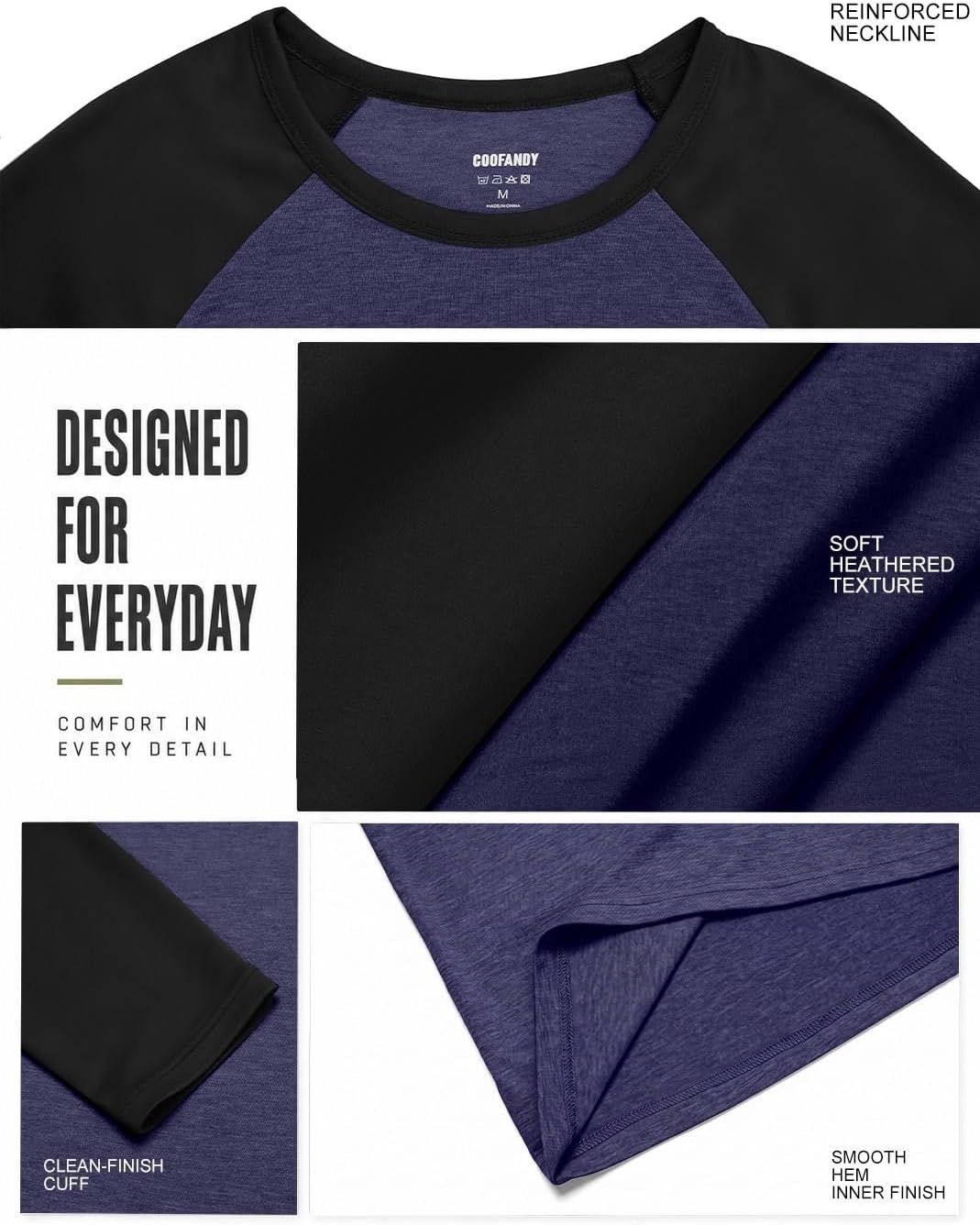 image:imageCOOFANDY Mens Long Sleeve Tee Shirts Casual Crewneck TShirts Baseball TeeNavy Blue