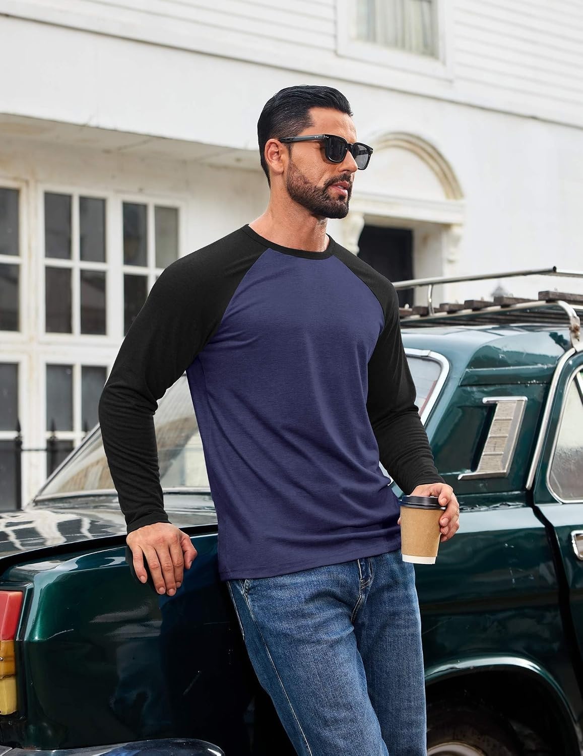 image:imageCOOFANDY Mens Long Sleeve Tee Shirts Casual Crewneck TShirts Baseball TeeNavy Blue