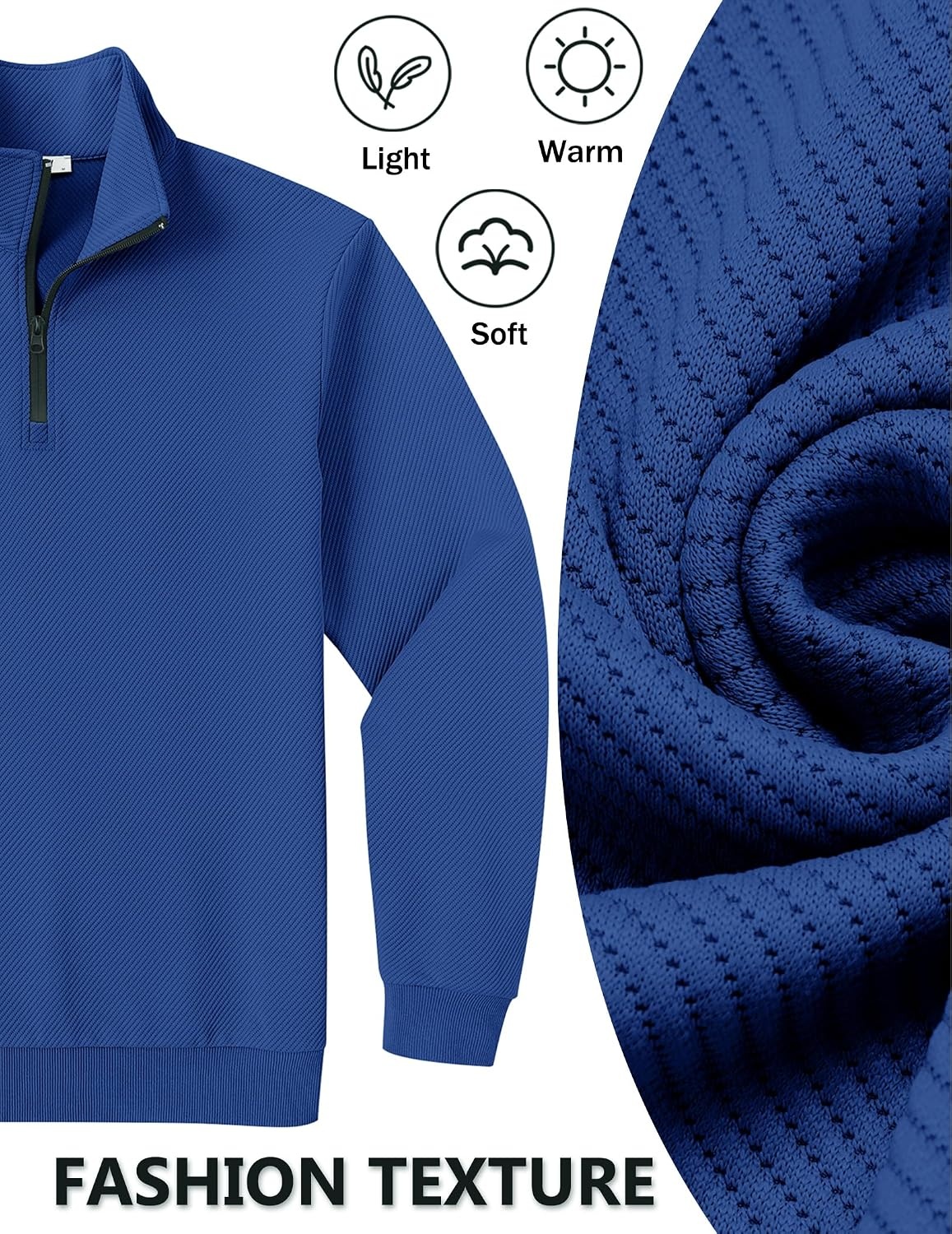 image:imageCOOFANDY Mens Quarter Zip Pullover Sweatshirt Casual Mock Neck Sweater 2026Blue