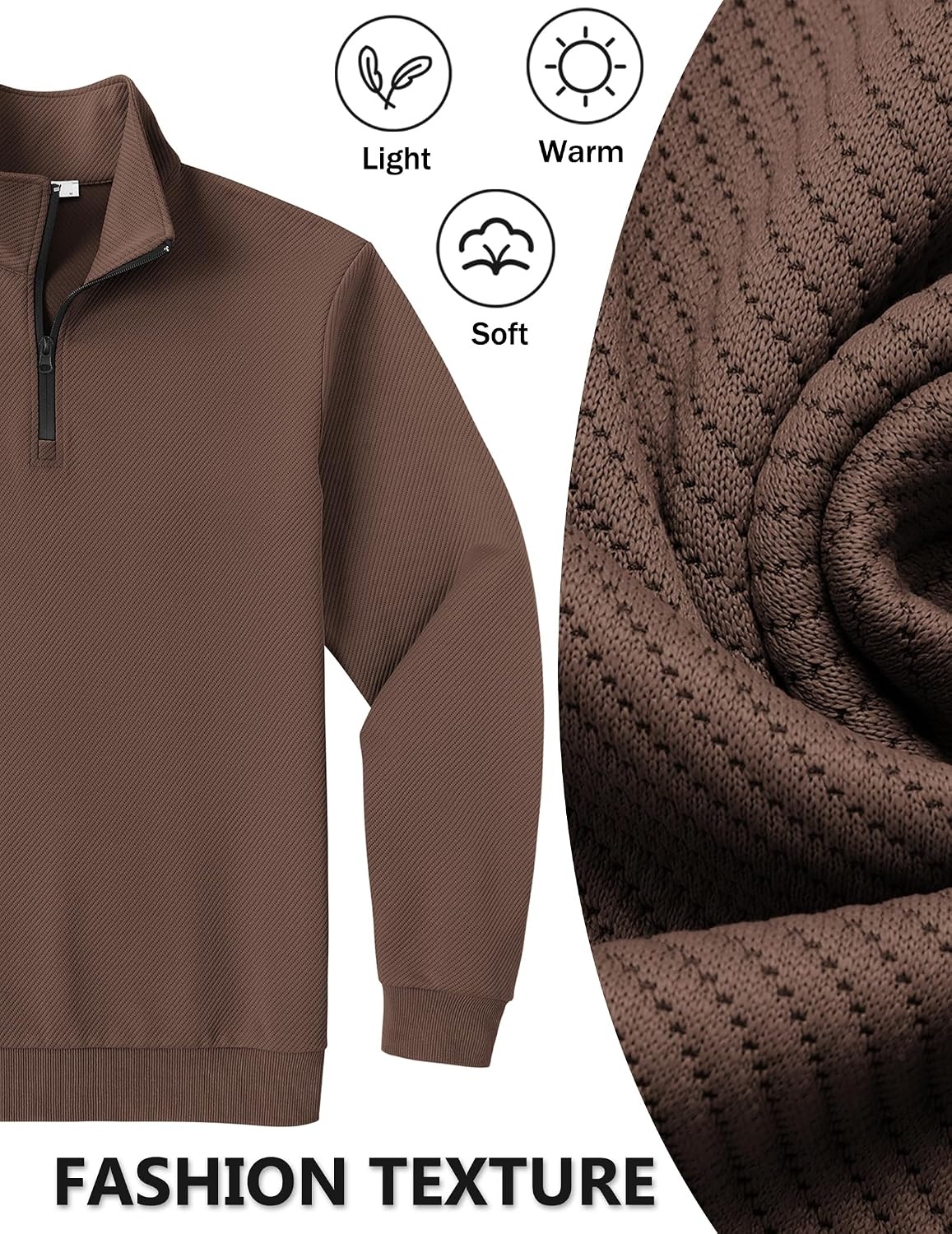 image:imageCOOFANDY Mens Quarter Zip Pullover Sweatshirt Casual Mock Neck Sweater 2026Brown