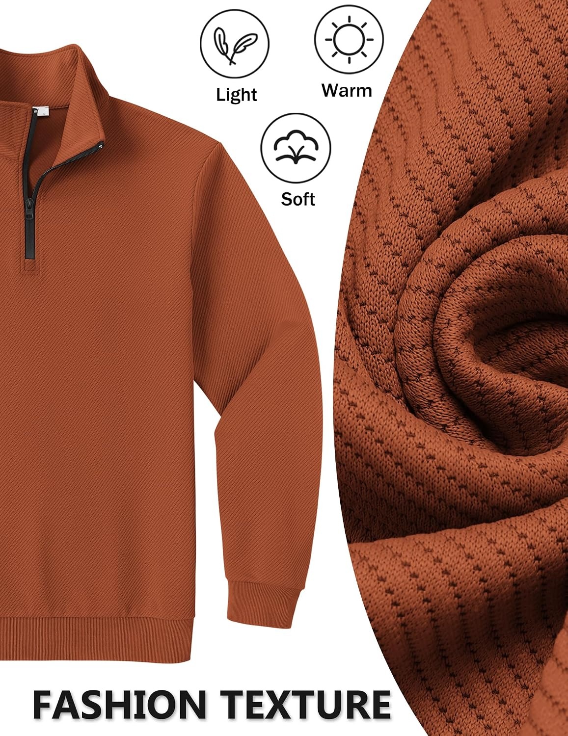 image:imageCOOFANDY Mens Quarter Zip Pullover Sweatshirt Casual Mock Neck Sweater 2026Caramel