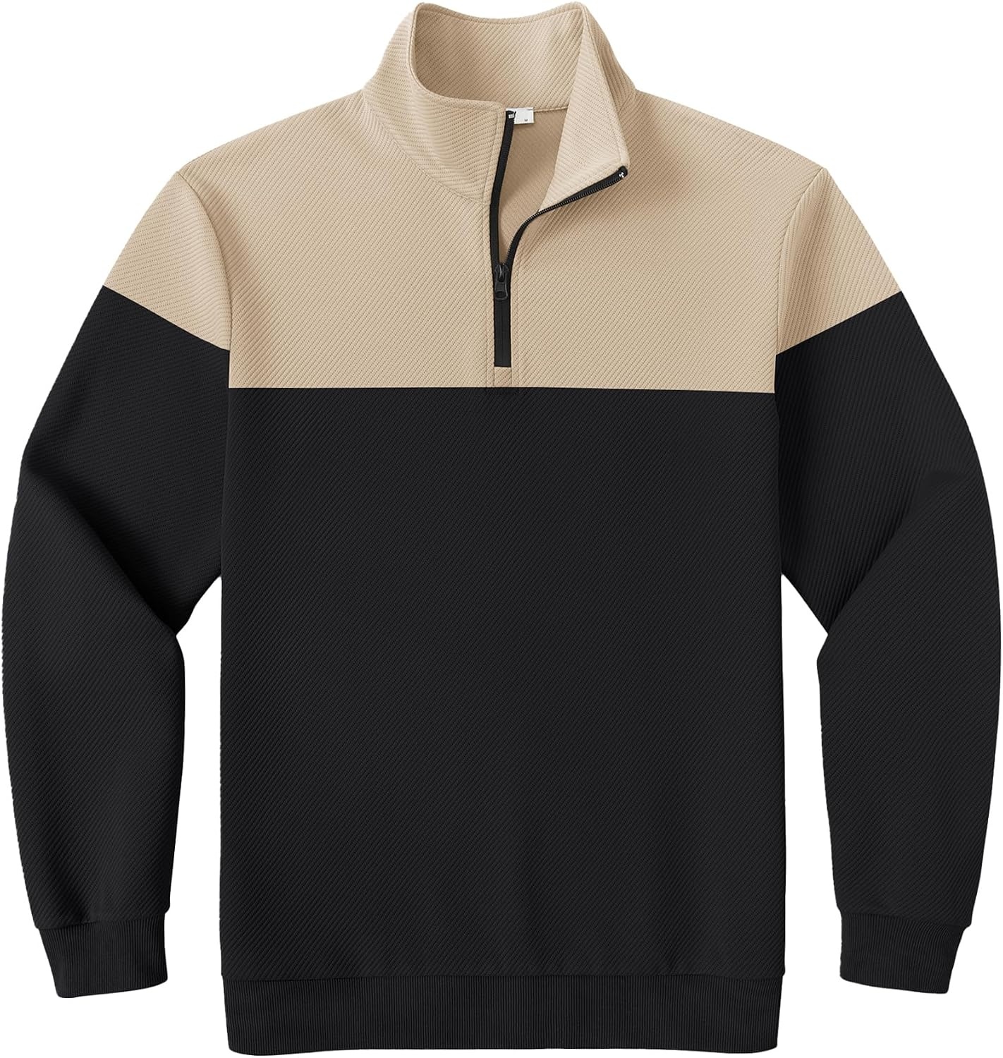 image:imageCOOFANDY Mens Quarter Zip Pullover Sweatshirt Casual Mock Neck Sweater 2026Color Block Black Khaki