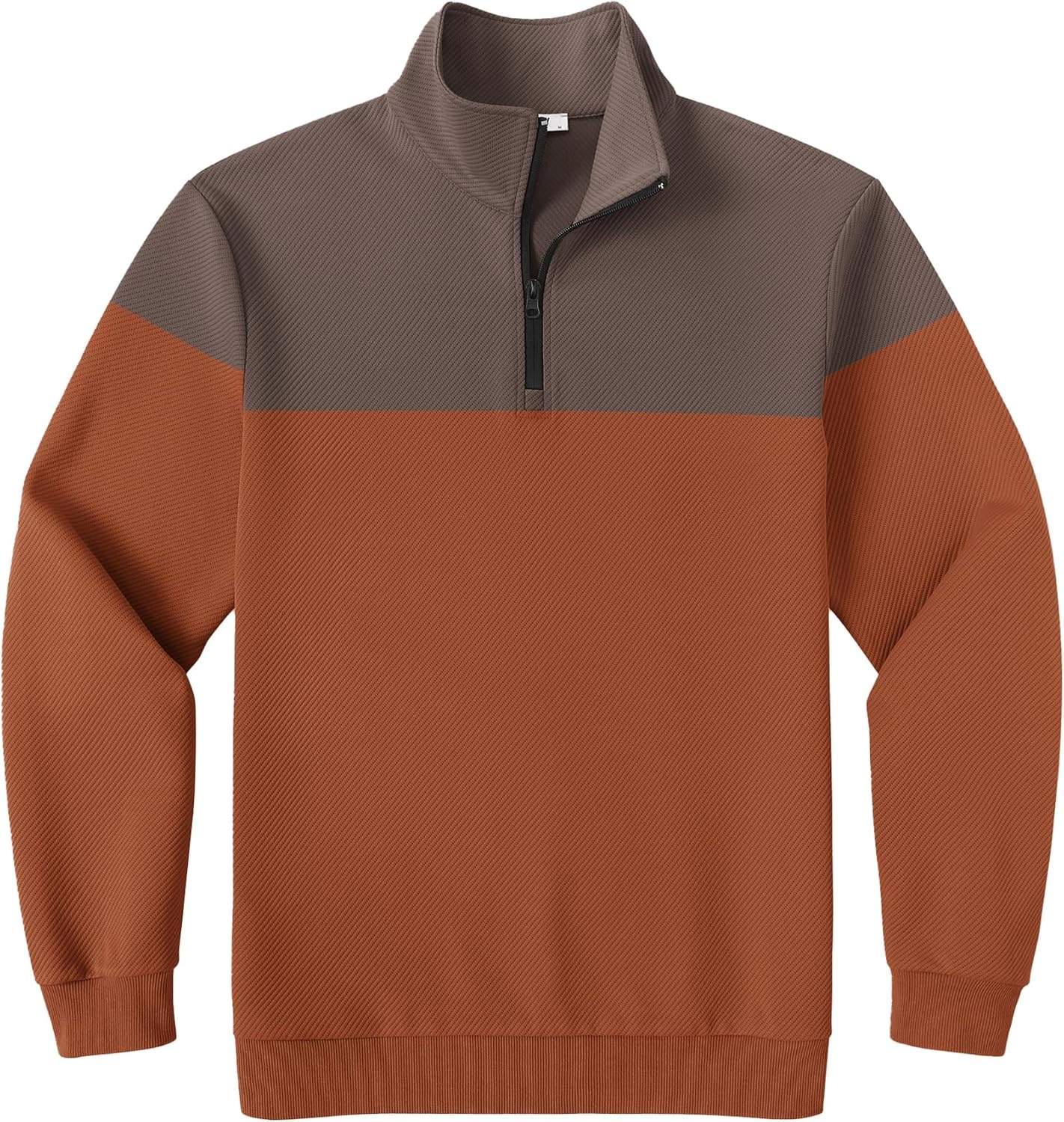image:imageCOOFANDY Mens Quarter Zip Pullover Sweatshirt Casual Mock Neck Sweater 2026Color Block Brown Caramel