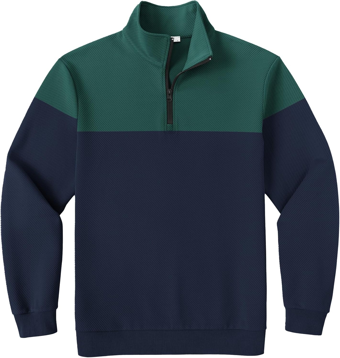 image:imageCOOFANDY Mens Quarter Zip Pullover Sweatshirt Casual Mock Neck Sweater 2026Color Block Green Navy Blue