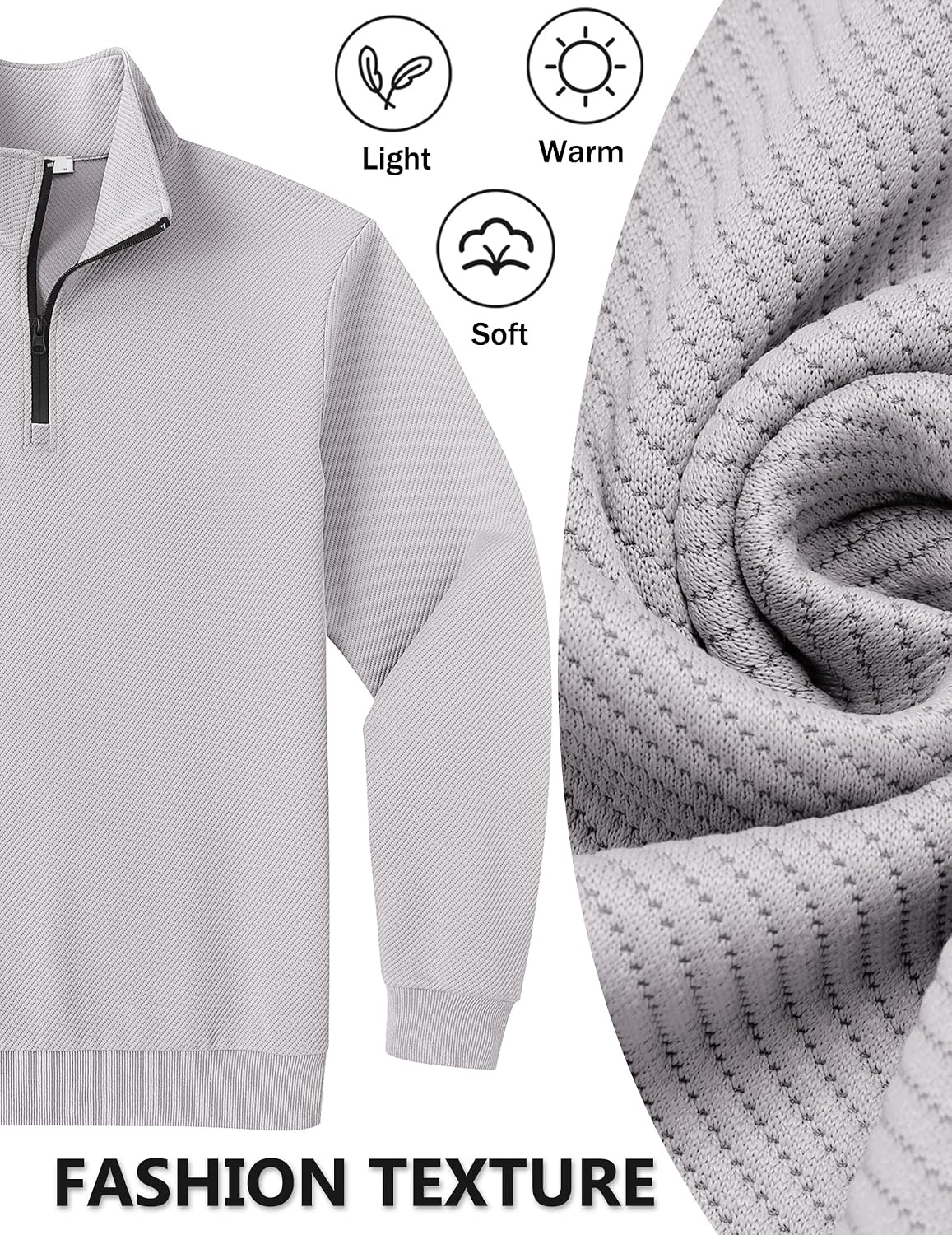 image:imageCOOFANDY Mens Quarter Zip Pullover Sweatshirt Casual Mock Neck Sweater 2026Grey