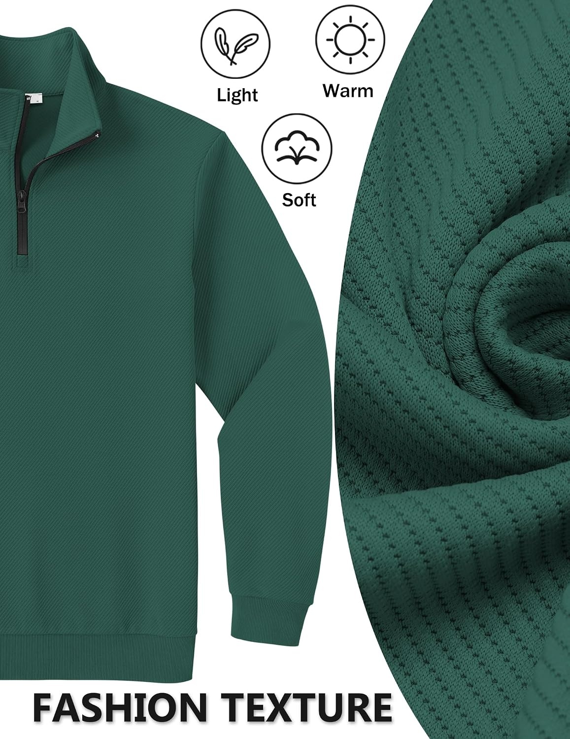 image:imageCOOFANDY Mens Quarter Zip Pullover Sweatshirt Casual Mock Neck Sweater 2026Light Green