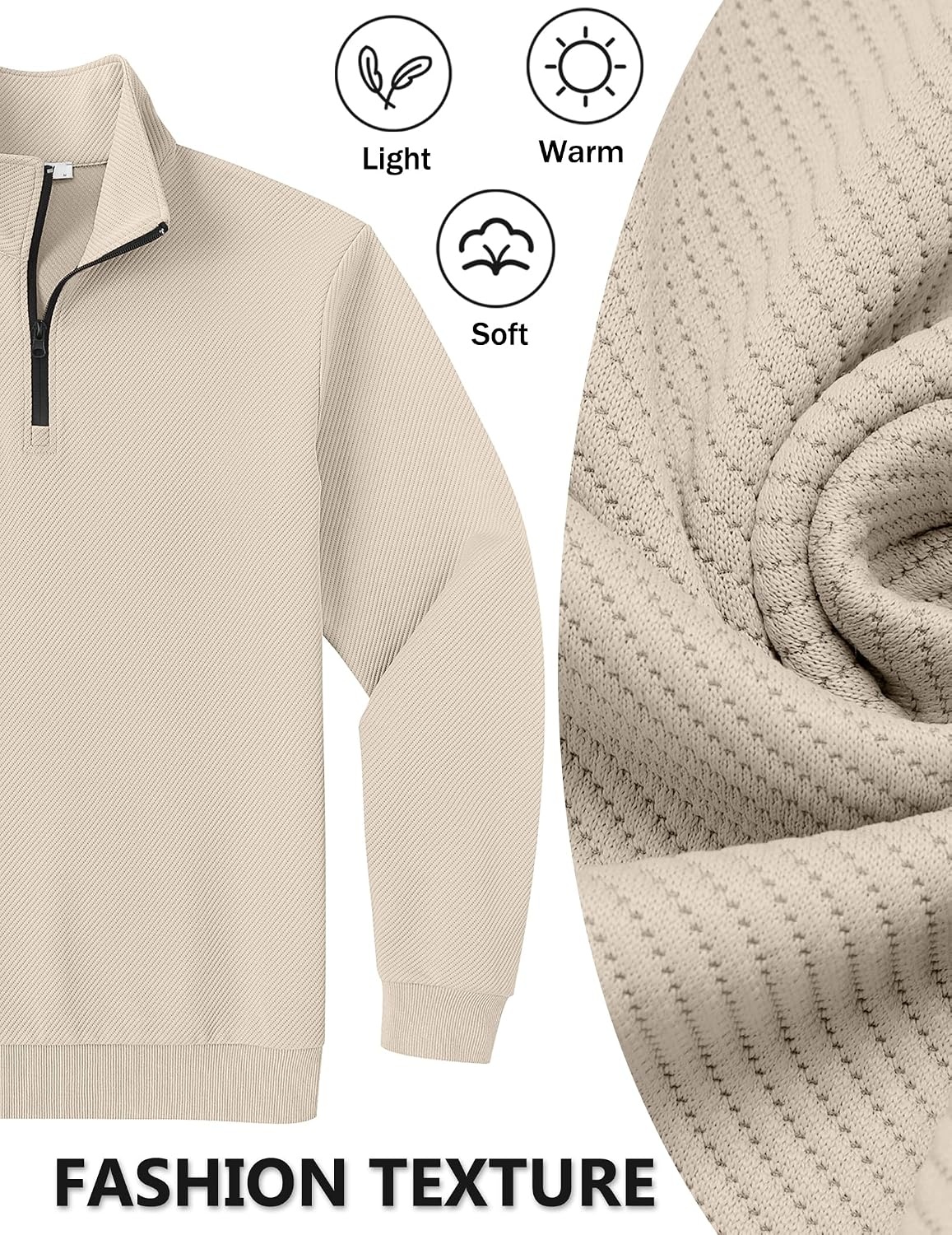 image:imageCOOFANDY Mens Quarter Zip Pullover Sweatshirt Casual Mock Neck Sweater 2026Light Khaki