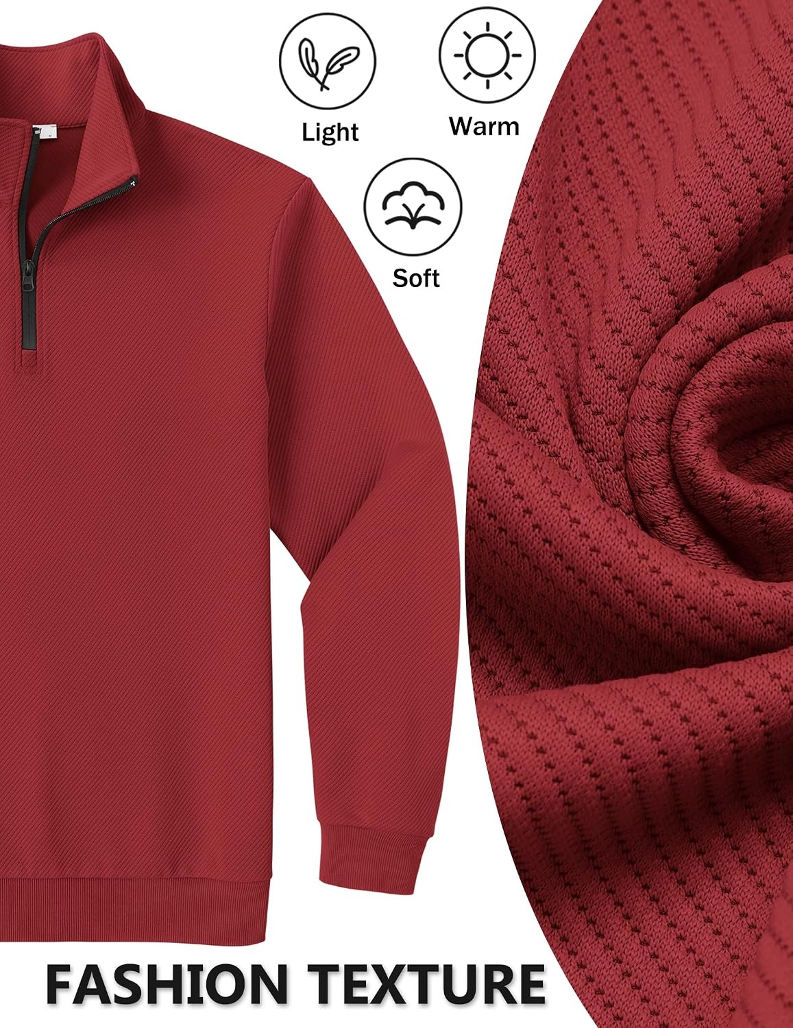 image:imageCOOFANDY Mens Quarter Zip Pullover Sweatshirt Casual Mock Neck Sweater 2026Wine Red