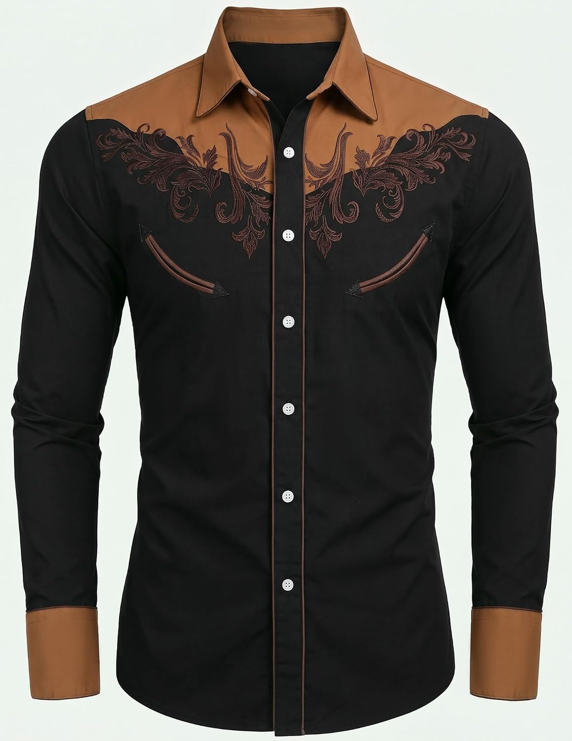 image:imageCOOFANDY Mens Western Cowboy Shirt Embroidered Button Down Long Sleeve ShirtsBlack Brown