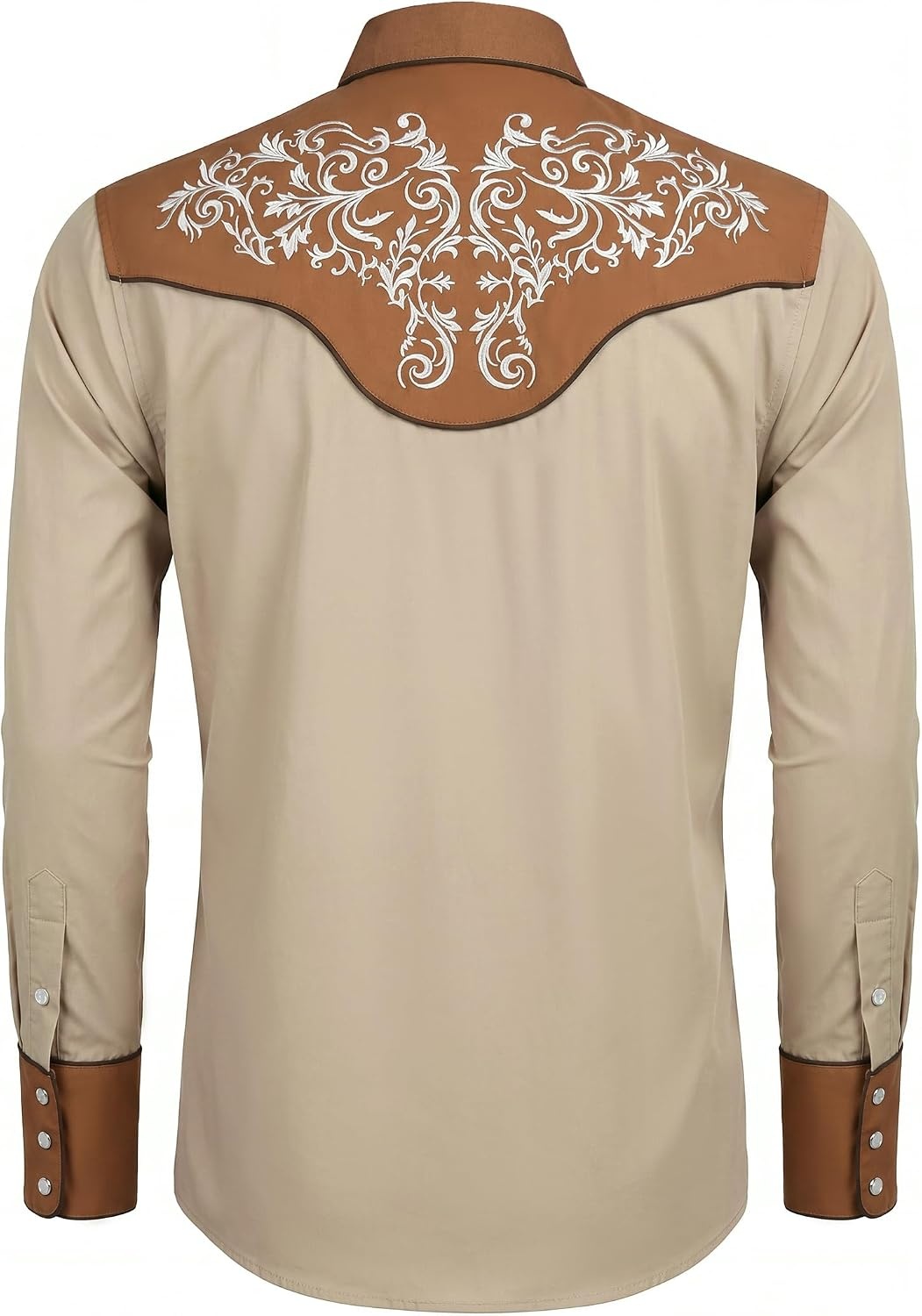 image:imageCOOFANDY Mens Western Cowboy Shirt Embroidered Button Down Long Sleeve ShirtsDark Brownkhaki
