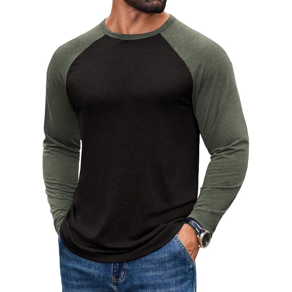image:imageCOOFANDY Mens Long Sleeve Tee Shirts Casual Crewneck TShirts Baseball TeeBlack